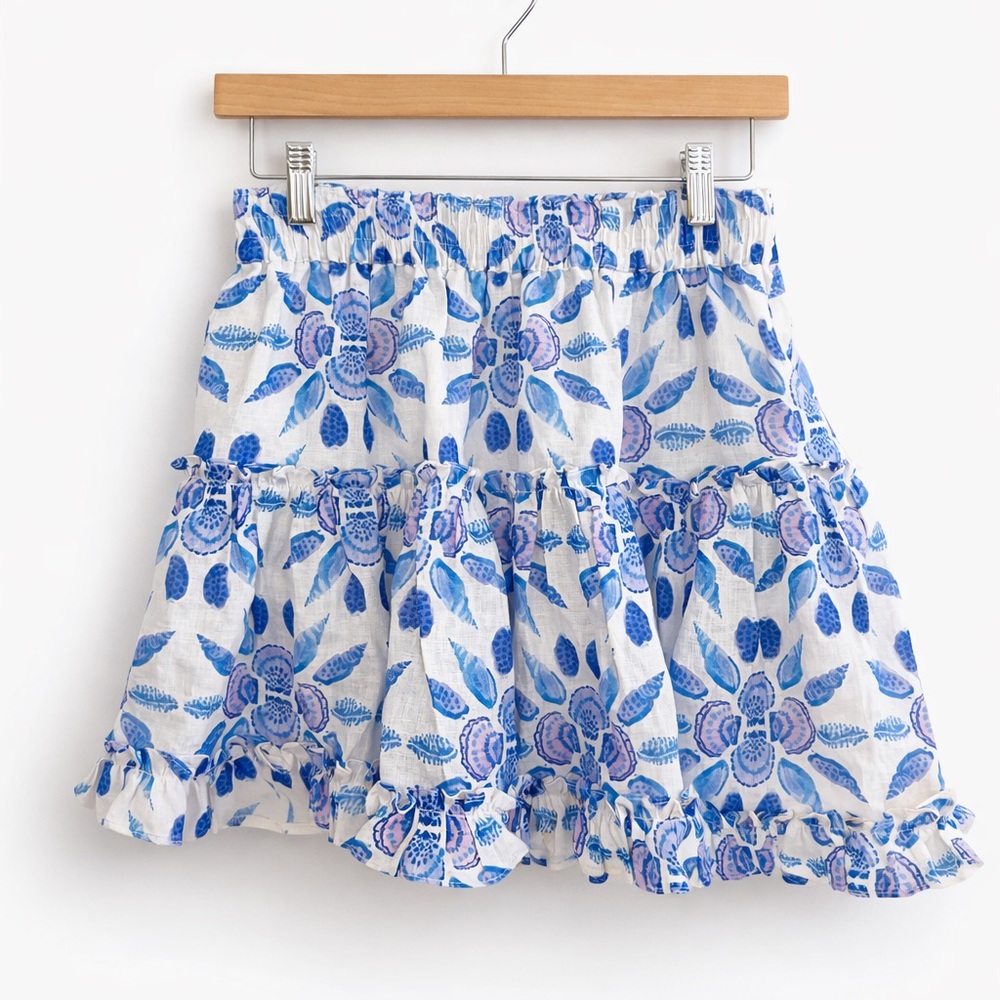 Hill House Home Blue Floral Ruffle Mini Skirt NWT Size M